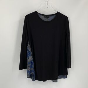 Sun Kim colorblock shirt top blouse knit jersey black navy gray camo women Large
